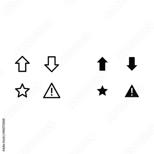 Set of black and white directional arrows and symbols