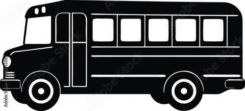 Black silhouette school bus icon, Public transportation vehicle pictogram