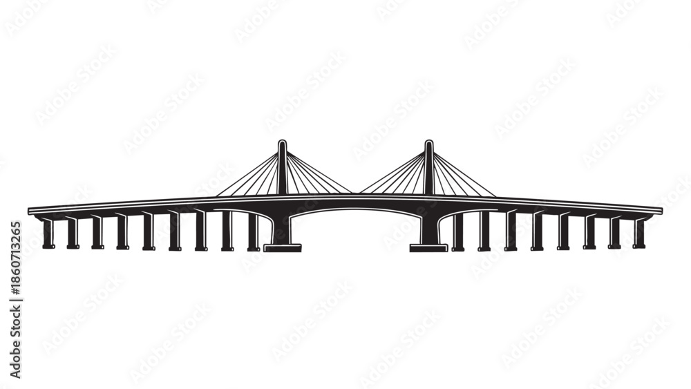 Obraz premium Modern CableStayed Bridge Illustration on Transparent Background