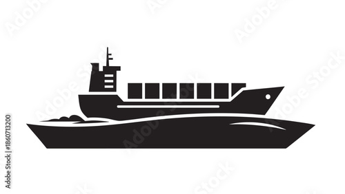 Minimalist cargo ship silhouette on transparent background