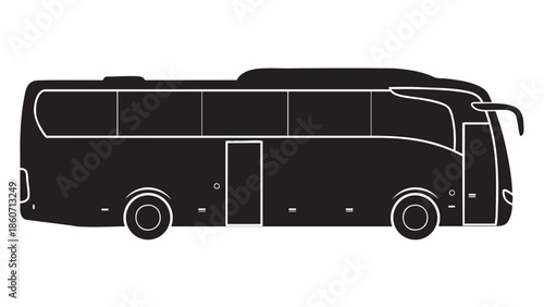 Modern black coach bus isolated on transparent background for transport and travel concepts