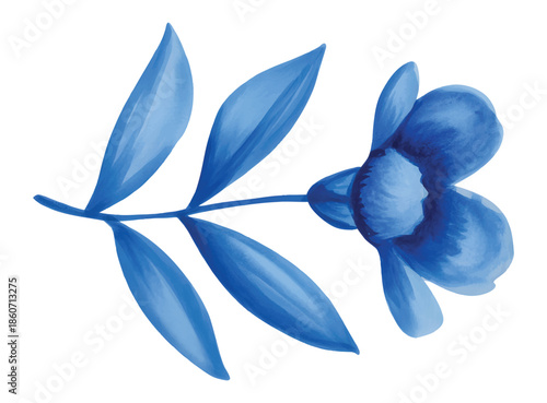 Watercolor botanical illustration of blue flowers branches with buds.