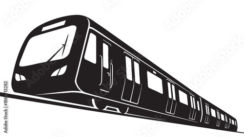 Modern train speeding on tracks with sleek design isolated on transparent background