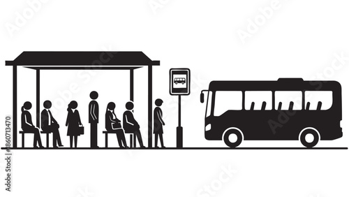 people waiting at bus stop isolated on transparent background
