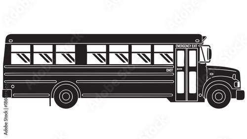 School Bus Illustration in Black and White for Transportation Design