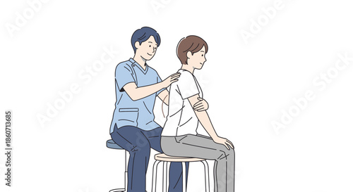 Professional Physiotherapist or Chiropractor giving a manual back adjustment to a patient during a consultation.