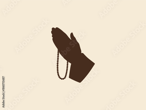Ramadan Prayer Hands with Tasbih Silhouette Vector