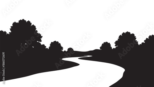 Serene river landscape with trees and winding waterway in a natural setting