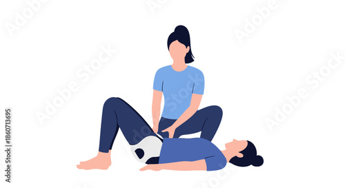 Woman receiving professional pelvic adjustment illustration for sacroiliac joint alignment, physical therapy, or prenatal care by a Physiotherapist