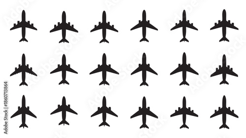 Set of Monochrome Airplane Icons Silhouettes Collection