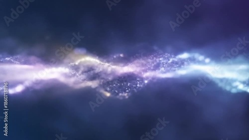 Glowing stream of light particles in deep blue tones, Echoes of Light abstract motion background with copy space