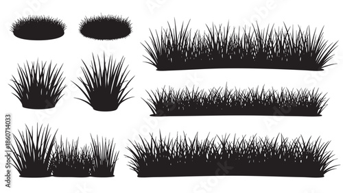 Set of Various Grass and Bush Silhouettes for Landscape Designs