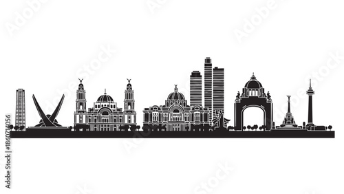 Silhouette City Skyline Featuring Landmarks and Skyscrapers