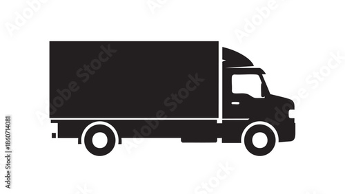 Silhouette Delivery Truck Icon on Transparent Background