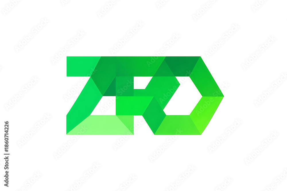 Fototapeta premium green arrow recycling logo with zero waste text, in a modern geometric style, isolated on white, representing an eco concept