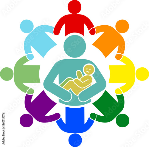  Illustration of community support and care concept, Isolated on transparent background