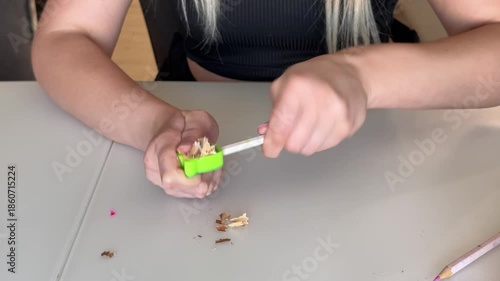 Closeup of woman refining wooden stick in workshop setting