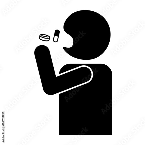 薬を飲む人物のピクトグラムイラスト