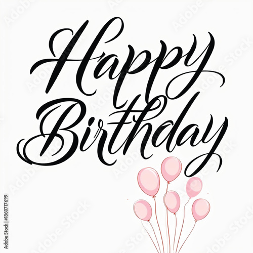 Elegant Happy Birthday Calligraphy with Pastel Balloons Illustration