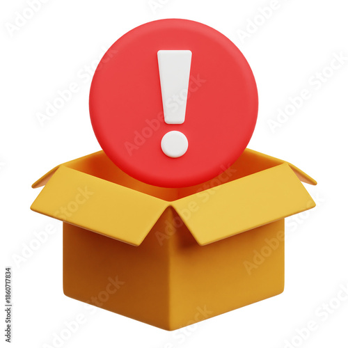Warning Unboxing 3D Icon Isolated On The Transparent Background
