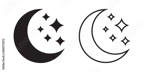 Moon and Star Icons, Night Sky and Sleep Symbols