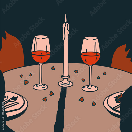 Candlelight Dinner with Red Wine Glass