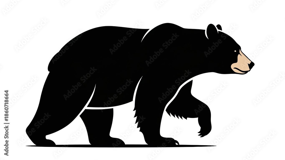 Obraz premium Black Bear Silhouette in Simple Style with White Background for Wildlife Illustration