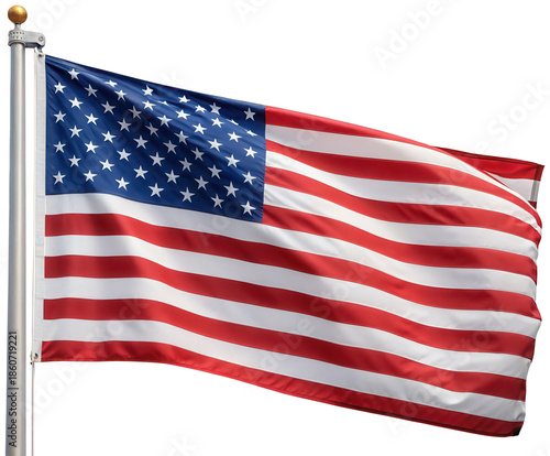 Wallpaper Mural Vibrant and realistically rendered American flag, constructed from durable nylon fabric, is dynamically waving in a gentle breeze with subtle folds and shadows,, isolated on transparent background. Torontodigital.ca