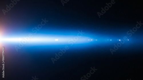 Blue light leaks and gradient over an abstract grainy background. Grainy colorful warm blue light leaks on a black background with a dust texture. Blue wavy abstract background for presentation