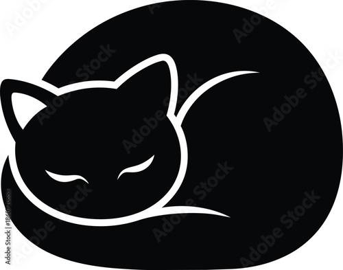Black Cat Sleeping Curled Up Silhouette.