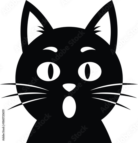 Black Cat Face with Surprised Expression.