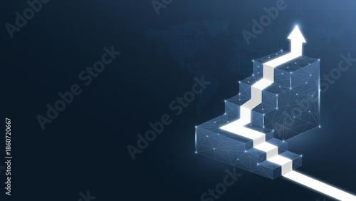 Conceptual image of a digital staircase symbolizing growth, progress, and success in the business world.