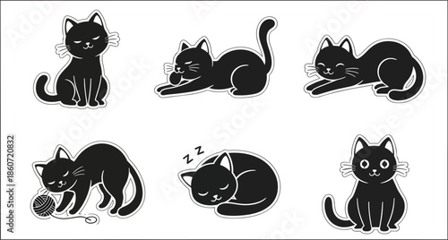Black Cat Silhouettes in Various Poses.