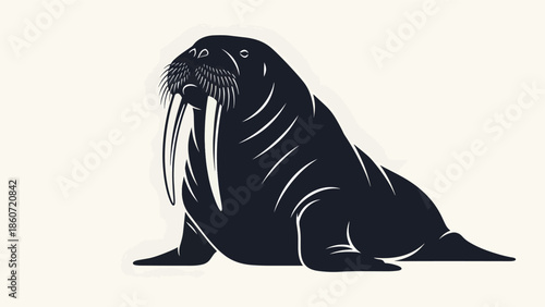 Walrus Silhouette with Large Tusks Illustration.