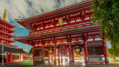 Wallpaper Mural 4k timelapse of temple in Asakusa, Tokyo, Japan. the lantern displays the name of the town, and the Chinese words on the board. iconic landmark	 Torontodigital.ca