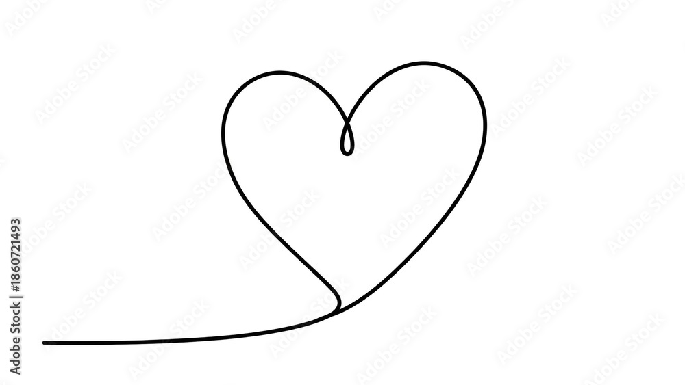 Fototapeta premium Continuous Line Heart Drawing in Minimalist Style with Simple Black Line on White Background for Valentines Day