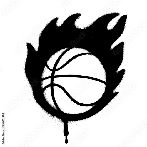 Flaming Basketball Graffiti Icon Urban Street Art Style.