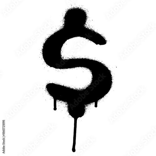 Graffiti Dollar Sign with Dripping Spray Paint Symbol.