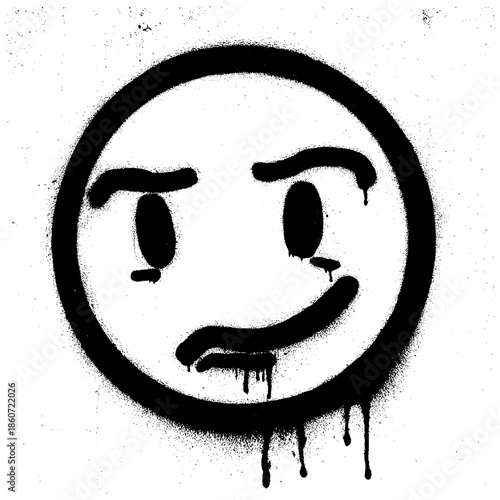 Graffiti Smirking Face Spray Painted on Textured Wall