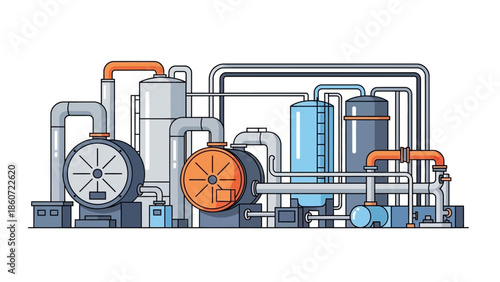 Industrial plant with pipelines and machinery, representing a large-scale production facility