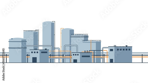 Industrial manufacturing plant with storage tanks and pipelines, illustrating chemical production and heavy industry
