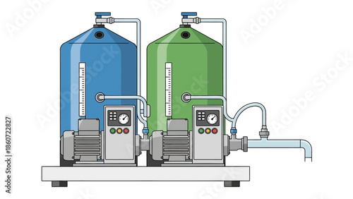Industrial water treatment system with dual tanks and pumps, an efficient solution for purification processes