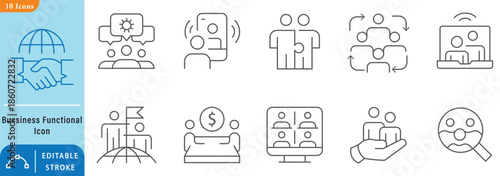 Financial Management icon set containing financial, management, report, statement, expense, strategy, manager, analysis and budget vector icons