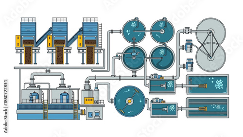 Industrial Water Treatment Plant with Multiple Stages of Purification and Filtration Systems