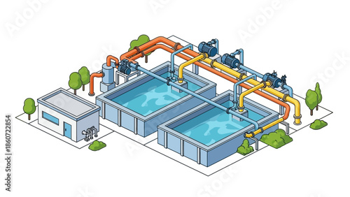 Industrial Water Treatment Facility with Pumps and Pipelines