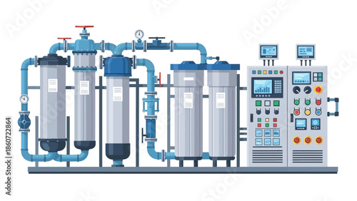 Industrial water purification system with advanced filtration and control panel