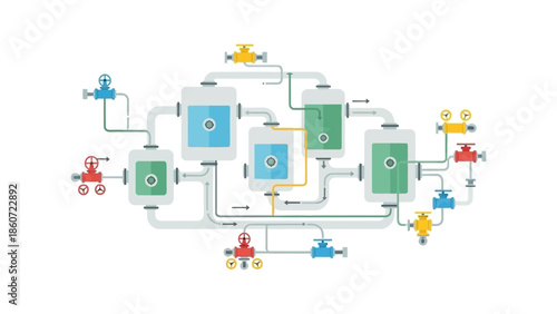 Industrial water treatment system with interconnected tanks and piping for purification
