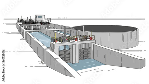 Industrial Water Treatment Facility with Advanced Filtration and Sedimentation Systems