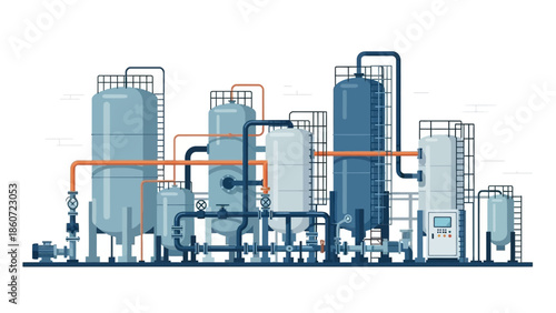 Industrial plant with large tanks and piping, representing manufacturing and chemical processing