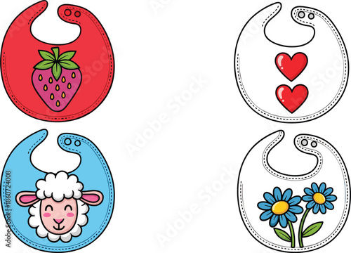 Baby bibs with strawberry sheep flowers and hearts red bib blue bib white bibs